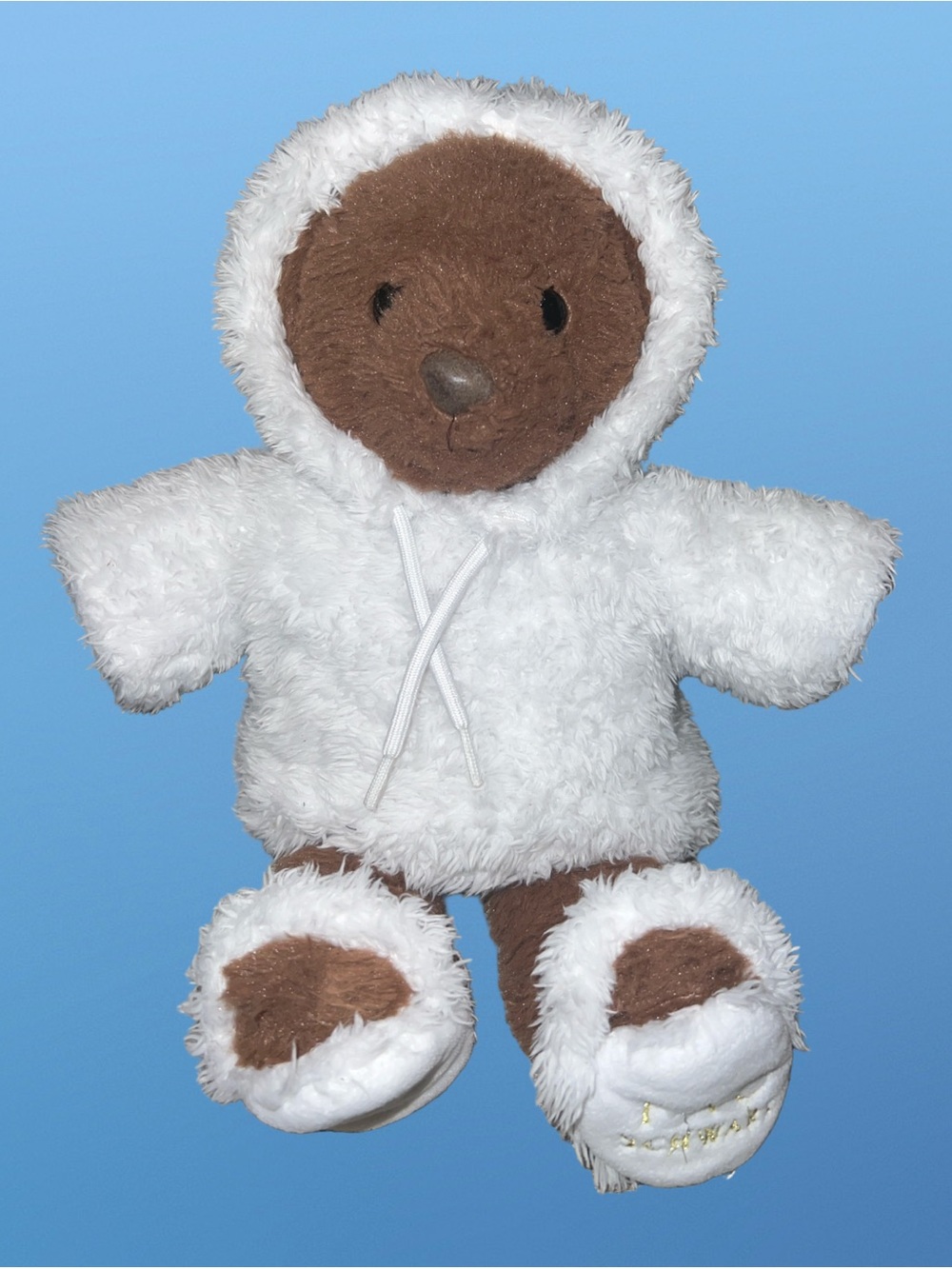 FAO Schwarz Brown Teddy Bear White Hoodie Slippers Stuffed Plush Animal Toy 13”